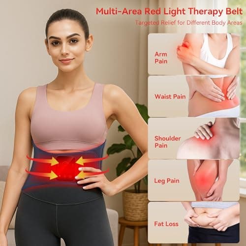 Red Light Therapy Belt for Body, Cordless Infrared Therapy Belt for Back/Abdomen, Waist Wrap with Pulse/Vibration Massage & Timer, Pain Relief, Muscle Relaxation & Circulation Boost, Gift for Parents - Thumbnail 3