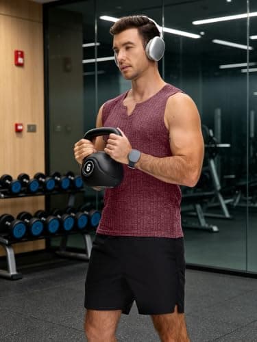 JEMLDL Men's Plus Size Fashion Tank Tops Sleeveless Knit Ribbed V Neck Casual Party Shirts Stylish Breathable Tee Wine Red 3XL - Thumbnail 3