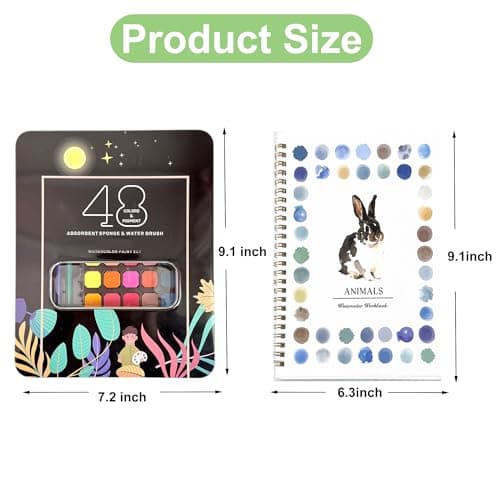 2 Pcs Watercolor Workbooks, Coloring Book Beginner Friendly Painting Kit, 12 Different Patterns of Original DIY Designs, 48 Colors Watercolor Paint Set with Palette and Brush - Thumbnail 2