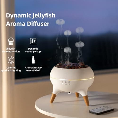 Dynamic Jellyfish Aroma Diffuser Equipped with 7-Color Gradient Ambient Light,Remote Control,Dynamic Sound Pickup and Multiple Mist Humidifier,250ml Capacity,for Home Bedroom Office - Thumbnail 2