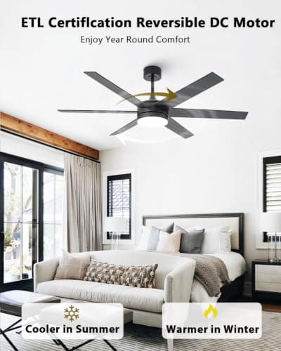 CalorHoga 60 Inch Large Ceiling Fan with Lights, Remote Control & APP - Thumbnail 5