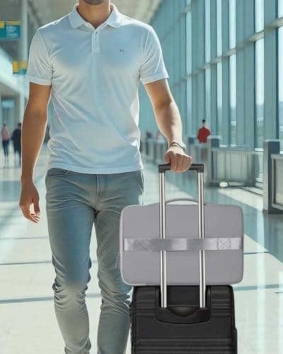 Soulgo Portable Monitor Case 15.6 16.1 inch, PU Leather Carrying Case for Most 15.6-16.1 inch Portable Display Monitors, Water Resistant Laptop Display Bag with Front Pocket, (Gray) - Thumbnail 2