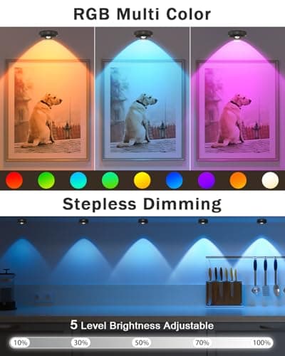 WILLED Picture Lights, 1200mAh Rechargeable Battery Operated Picture Lights, Puck Lights with Remote, 9 RGB Colors, Dimmable&Timer, Gallery Lights, Art Display Lighting for Paintings Wireless/3 Pack - Thumbnail 3