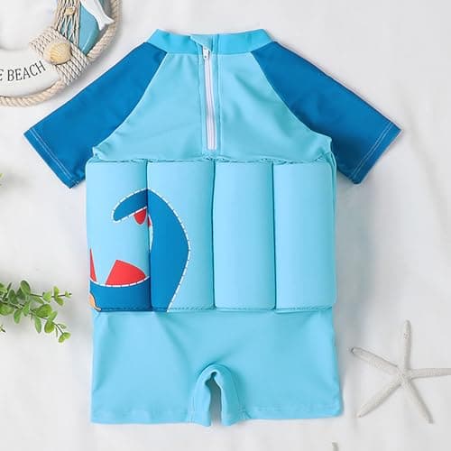 Floatie Swimsuit for Toddlers Boys Girls Floating Bathing Suit Baby Kids Float Learn to Swim Suit Floatation Beach Pool Blue Dinosaur 2-3 Years - Thumbnail 4