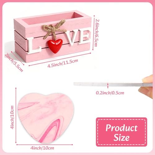Heart Wooden Cup Coasters Set of 6, Cute Pink Drink Coaster with Holder for Home Table Office Desk, Birthday Gift Ideas for Wife and Girlfriends, Kawaii Pink Living Room Decor for Daughter - Thumbnail 5