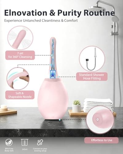 Enemas Anal Douches for Men Women - Enema Bulb with Soft Silicone Nozzles,Anti Backflow Shower Douche Enema Kit,Feminine Care Shower Enema Douche Kit Cleaner Flusher,Shower Tube Connectable,Pink - Thumbnail 3