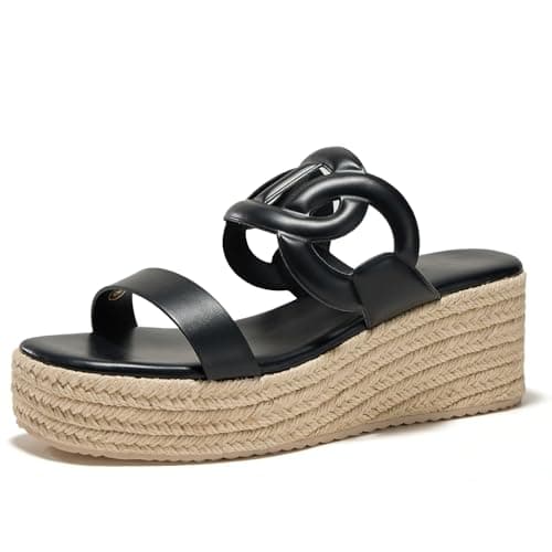 GotSoft Women's Open Toe Wedge Espadrilles Sandals Slip On Slides Platform Sandal Comfortable Summer Shoes, Black, size 8 - Image 1