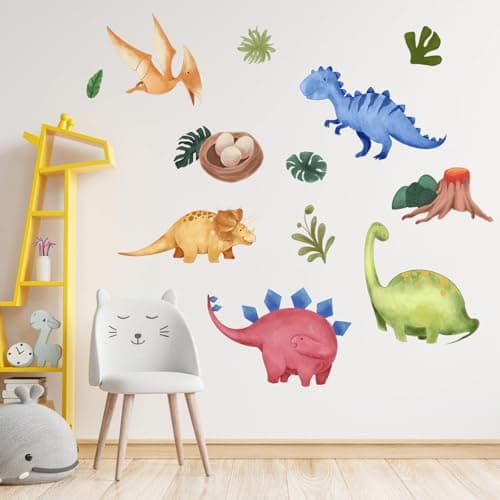 Dinosaurs Wall Decals Stickers, Dino Playroom Decor Neutral for Kids, Nursery Baby Room Home Decorations Girls Boys Bedroom Classroom Daycare Art - Thumbnail 5