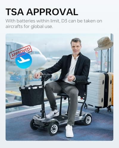 Mobility Scooter PAISEEC D3 Lightweight Mobility Scooter for Senior, 39.7 lbs Folding Mobility Scooters with 2 Batteries, All Terrain Travel Scooter up to 18.6 Miles Airline Approved Mobility Scooters - Thumbnail 4