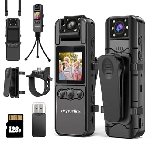 kaysunlink Body Camera with 1.4” Screen Audio and Auto Video Night Vision 1440P UHD Mini Police Wearable Body Worn Cam Portable Small Personal Camcorder Sport Action Outdoor Video Recorder (2K-128GB) - Image 1