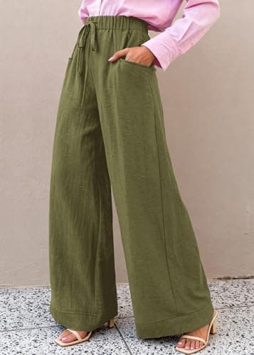 KIRUNDO Wide Leg Palazzo Pants for Women Summer High Waist Flowy Casual Trousers Lounge Pants Beach Vacation Travel Outfits (Army Green, Medium) - Thumbnail 3