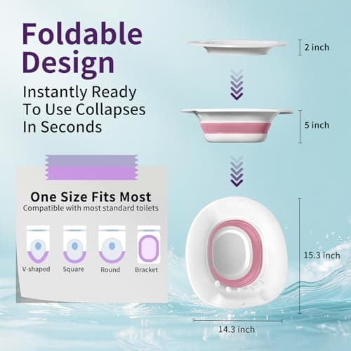 RUGUO Sitz Bath for Toilet Seat - Yoni Steam Seat - Sitz Bath for Hemorrhoids and Postpartum Care - Portable Bidet BPA Free - Foldable Basin for Epsom Salt Soak - Pink - Thumbnail 2