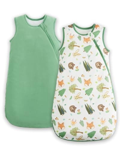JiAmy Baby Sleep Sack 1.0 TOG, Cotton Wearable Blanket Baby Sleeping Bag with J-Shaped 2-Way Zipper for Infant Toddler, Green Fox, 12-18 Months - Image 1