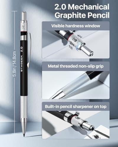 STAGEEK Mechanical Pencil Set with Case 34 Count, Drawing Pencils 0.5, 0.7, 0.9MM & 3PCS 2MM Sketching Pencils with 384PCS Lead Refills (6B 4B 2B HB 2H 4H Color) for Artist Drafting Drawing Writing - Thumbnail 5