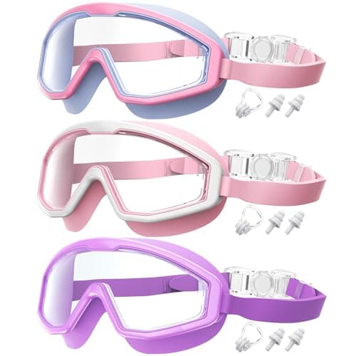 QALLY Kids Goggles Age 4-16, Anti-Fog UV 180°Clear View Kids Swim Goggles, 3 Pack Swimming Goggles Waterproof Pool Goggles for Boys Girls Toddler Kids Youth - Image 1