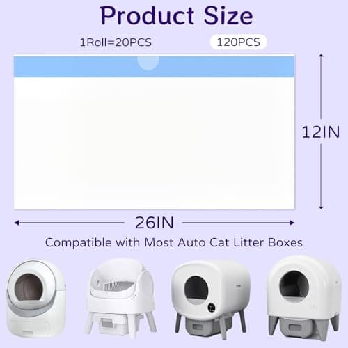 120 Count 26" x 11.8" Cat Litter Box Liners for Fsitego and Fumoi Self Cleaning Litter Box, Extra Thick Heavy Duty Cat Litter Bags Replacement, 3-4 Gallons of Capacity - Thumbnail 2