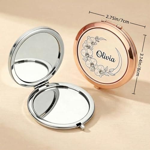 CHENGXINXINXI Mother's Day - Personalized Engraved Mini Pocket Makeup Mirror with Birth Flower and Name. It is an Ideal for Mothers, Sisters or Grandmothers. - Thumbnail 4