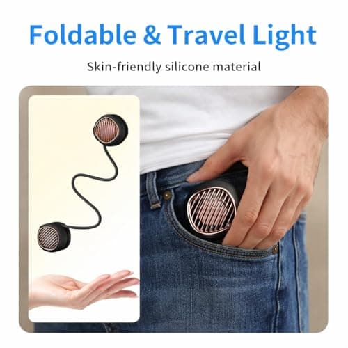 Suzii Portable Neck Fan Rechargeable, 8 Hours Hands Free Bladeless Personal Fan with 5 Speeds, 5oz Light Foldable Wearable Cooling Fan, 360° Adjustable for Men, Gym, Office, Travel and Outdoor Black - Thumbnail 5
