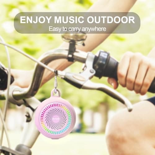 SOWO Small Waterproof Speaker Bluetooth Portable Wireless - Clip Speaker for Shower - Powerful Bass and Louder Volume - Colorful Lights and Lightweight for Travel,Kitchen,Pool - Pink - Thumbnail 6