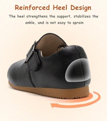 Nedaan Toddler Leather Shoes Black Girls Boys Wide Casual Sneakers Spring Fall Shoes Flats - Thumbnail 6