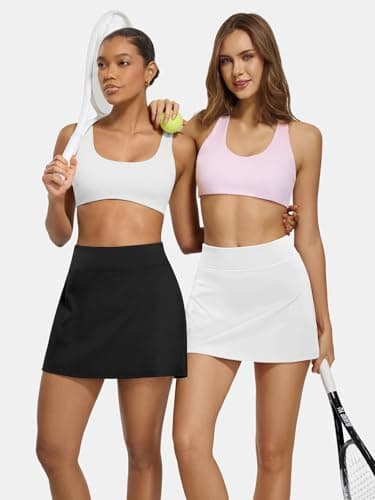 AFFOLE Skorts for Women with Pockets Tennis Skirt Golf Athletic High Waisted Inner Shorts Sport Workout Pleated Pickleball White - Thumbnail 3