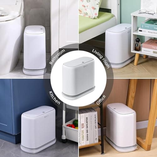 funest Bathroom Trash Can, 3.3 Gallon Slim Trash Can with Lid, Adsorption Garbage Can with Press-Top Lid, Small White Narrow Plastic Trash Bin for Bathroom, Office, Bedroom, Living Room - Thumbnail 6