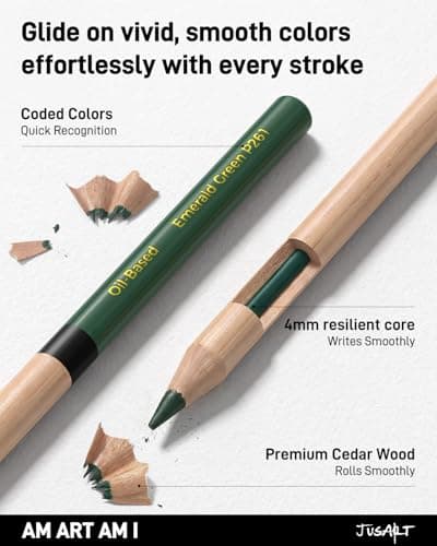 JusArt 72 Oil-Based Colored Pencils – Soft Core, Durable, Vibrant & Ultra-Smooth. Ideal for Adult Coloring, Portrait, Sketching, Landscape. Professional Drawing Pencils for Artists, Adults & Beginners - Thumbnail 2