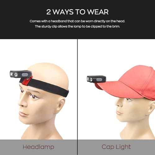XLENTGEN 2 Pack Rechargeable Clip On Hat Light, Motion Sensor LED Cap Light, 90° Adjustable Waterproof Hands-Free Flashlight for Fishing Camping Running - Thumbnail 6
