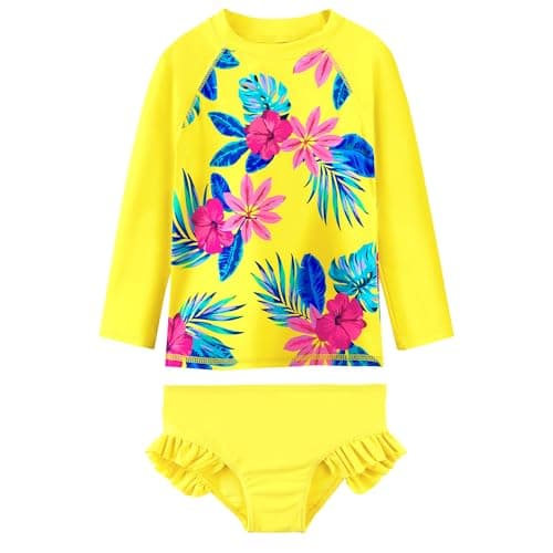 XFGIRLS Girls Rash Guard Set Long Sleeve Two Piece Swimsuit with UPF 50+ Sun Protection for Girls 5T 6T - Image 1
