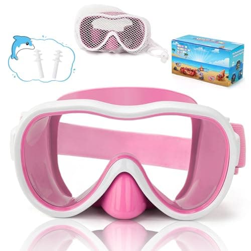 iGym Kids Swim Goggles, Snorkel Mask Diving Mask Swimming Goggles with Nose Cover and Elastic Straps Cover & Mesh Bag & Ear Plugs