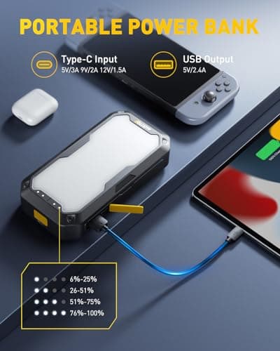 AUXITO Jump Starter, 5000A Car Battery Jump Starter, Up to 8.5L Gas and 8.0L Diesel Engines with 2000LM LED Work Panel Light, 12V Safe Jump Box with Camping Light, Power Bank and Jumper Cable - Thumbnail 5