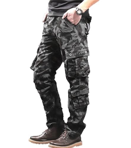 BAYAMO Mens Camo Cargo Pants Military Fatigue BDU Pant Hunting Combat Work Hiking Casual Pants with 8 Pockets (Camo Black,40) - Thumbnail 2