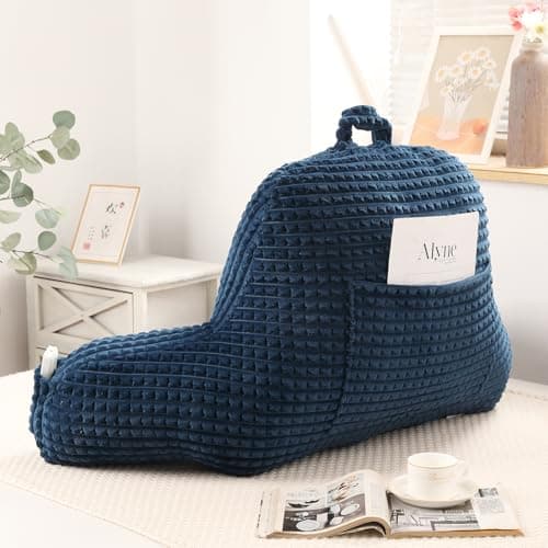 PAJEO Reading Pillow for Bed,Large Backrest Reading Pillow with Arm Rest,Back Rest Support Cushion for Sit Up on Couch,Sofa,and Floor(Navy Flannel, Standard(17inch)) - Thumbnail 6