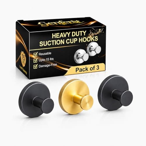 Genfest Suction Cup Hooks, Shower Hooks No Drill, Heavy Duty Wall Hooks for Hanging 15lbs, Reusable Waterproof Towel Hooks for Bathrooms Kitchen Glass Door Tile, Stainless Steel Hook Holder 3 Pack - Image 1