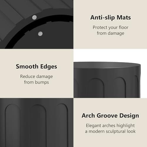 Furnivado Nesting Coffee Table Set of 2, Modern Round Coffee Table with Non-Slip Feet, Wooden Circle Accent Tables for Small Spaces, Side End Table for Living Room, Bedroom, Balcony, Office, Black - Thumbnail 4