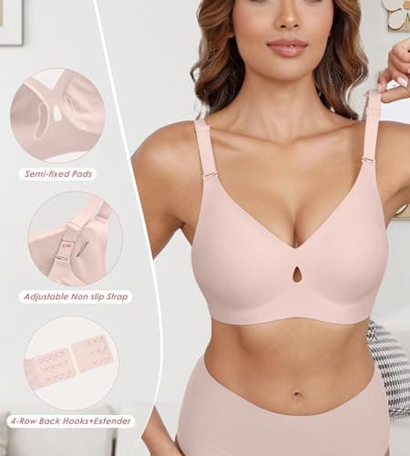 DEANGELMON Bras for Women No Underwire Seamless Bras - Wireless Push Up Full Coverage Bralettes Comfort Bra - Back Fat Smoothing No Wire Bralette for Womens - Padded Soft Lift Bralettes(2P8,L) - Thumbnail 3