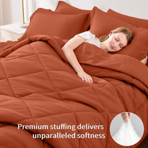 FUANNA 7 Pieces Full Size Comforter Sets, All Season Bedding Sets Full Size, Luxury Soft Bed in a Bag with Comforter, Flat Sheet, Fitted Sheet, Pillowcases & Pillow Shams, Burnt Orange - Thumbnail 3