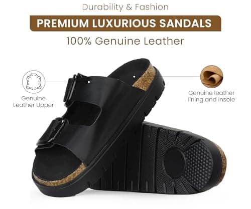 geabal Genuine Leather Platform Sandals Wedge Chunky Platform Sandal-Women Sandals with EVA Memory Foam Sole and Cork Footbed - Thumbnail 2