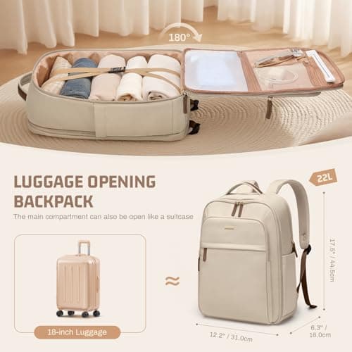 GOLF QUALITY 22L Travel Backpack for Women & Men,Carry On Bag for Airplanes Personal Item Laptop Backpack,17.3 Inch,Apricot - Thumbnail 4