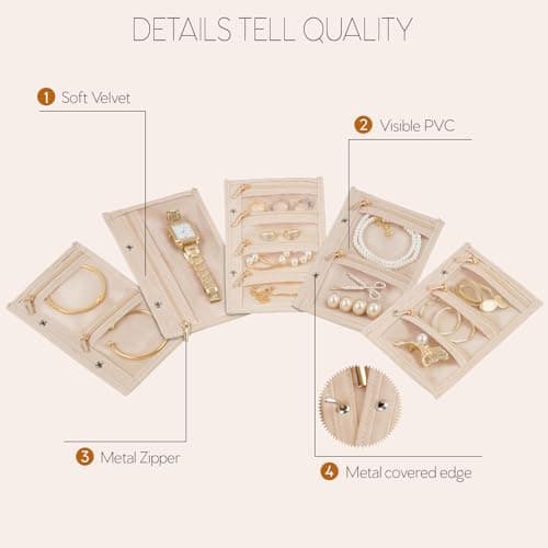 WOOMADA Travel Jewelry Organizer Bag, 5 Pcs Clear Velvet Zipper Pockets for Women, Portable Jewelry Storage Pouch for Travel & Business Trips - Thumbnail 4