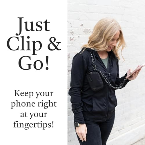 Save the Girls Active Twin Rope Clip and Go Phone Strap (Black) – Cell Phone Lanyard for Life on The Move – Crossbody Phone Strap Chain with Zipper Wallet Pouch – Hands-Free Phone Lanyard - Thumbnail 2