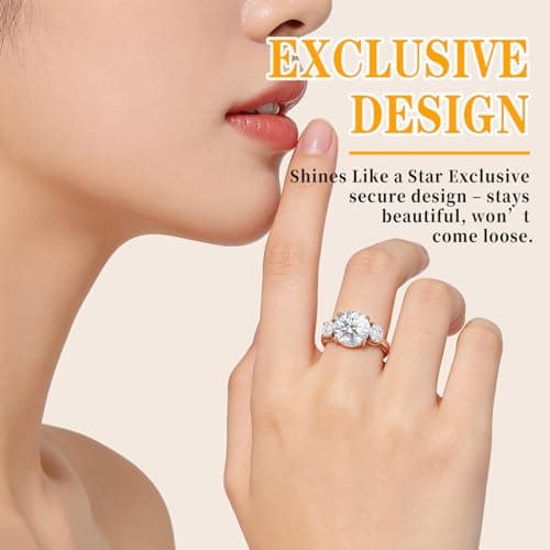 2 Carat Moissanite Engagement Ring for Women, 3-Stone D Color VVS1 Clarity Moissanite Wedding Ring, 14K Rose Gold Plated Adjustable Promise Ring, Hypoallergenic Anniversary Bridal Ring with Gift Box (36Rose Gold SIZE 4–7) - Thumbnail 3
