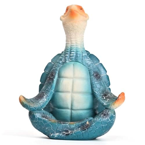 Boobezeen Sea Turtle Meditation Yoga Decor, Zen Resin Statue & Garden Figurine of Meditating Turtle — Coastal Beach & Home Office Desk Decorations, Calming Gift for Mom (Blue Lotus)