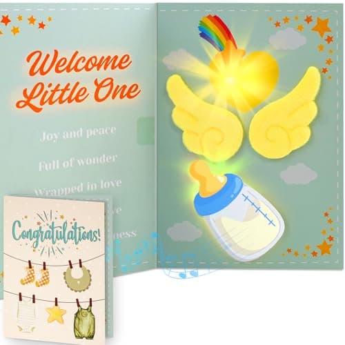 mountova Musical Baby Shower Card – Pop Up Baby Shower Cards with Sound & Light for Girl and Boy - Cute New Baby Card for New Parents, Blank NoteCard and Envelope Included - Image 1