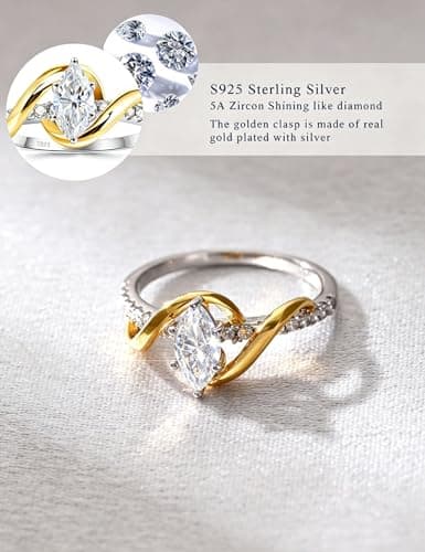 Fimewon 925 Sterling Silver Rings Marquise Engagement Ring for Women Gold and Sliver Rings Gifts for Women Size 5 - Thumbnail 4