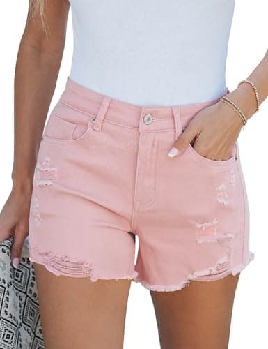 Luvamia High Waisted Women's Stretchy Denim Shorts Ripped Distressed Summer Casual Size 12, 14 Candy Pink - Image 1