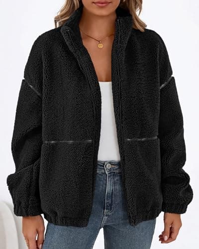KIRUNDO Sherpa Jacket Women Fleece Oversized Zip Up Winter Coats Fall Jackets Faux Fur Warm Outwear 2026 Fashion Clothing(Black, Small) - Thumbnail 3