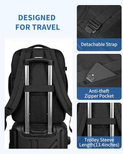 WANDF Travel Backpack For Spirit Airlines Personal Item Bag 18x14x8 with Wet Pocket, 17 Inch Laptop Backpack for Men Women（Black） - Thumbnail 6