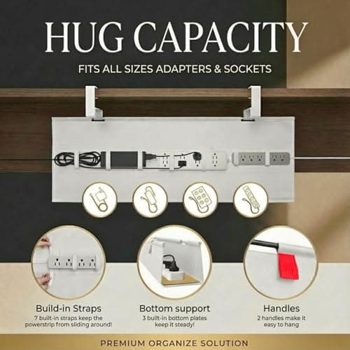 AHOMO [Upgraded] Under Desk Cable Management, 36" Cord Organizer, with Silicone Pads (No Scratch!), 16 Cable Ties, Washable PE Honeycomb Base,Fits Any Desk 0-2.1", No Stinky Cardboard! Beige - Thumbnail 3