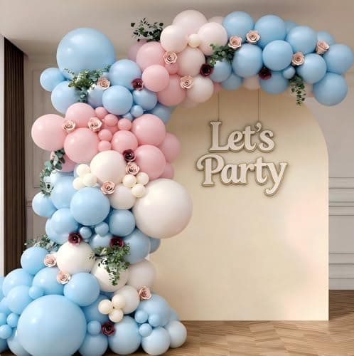 Pink and Blue Balloon Garland Arch Kit 143Pcs Pink White Blue Latex Balloons for Boys Girls Gender Reveal Birthday Party Decoration - Image 1